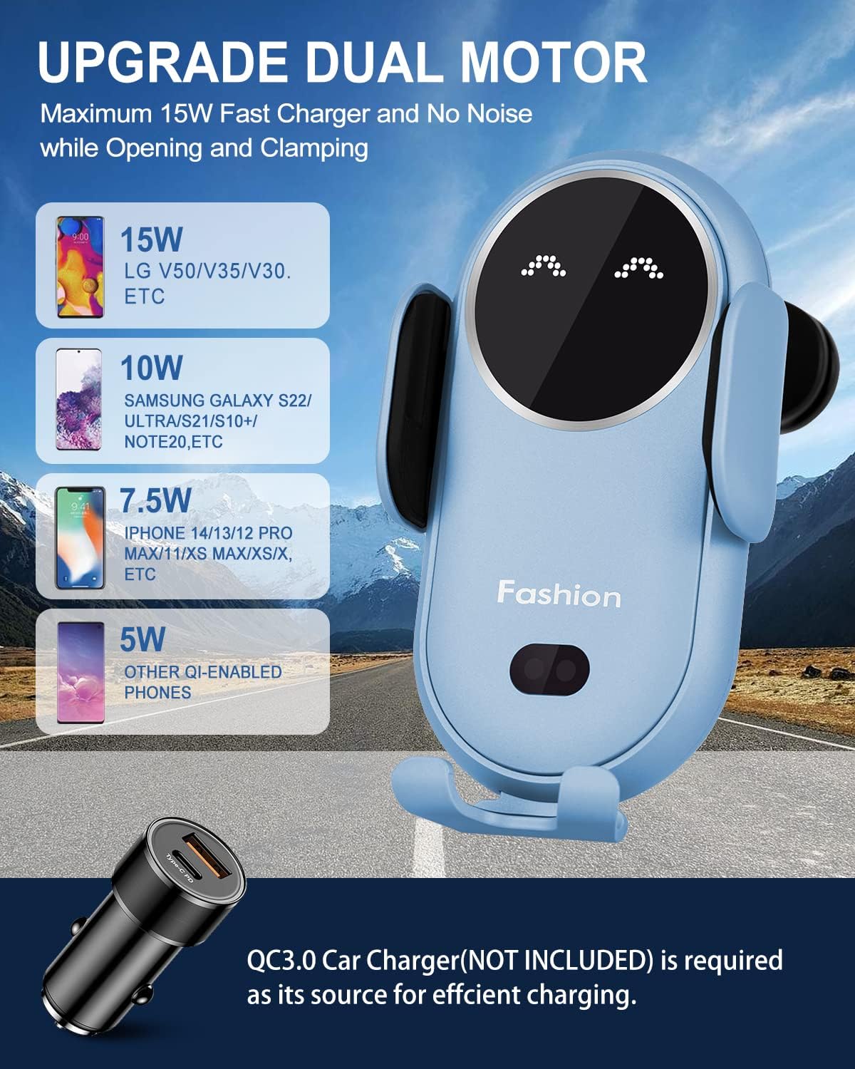 حامل وشاحن سيارة لاسلكي ذكي بمستشعر تلقائي - الصورة 10