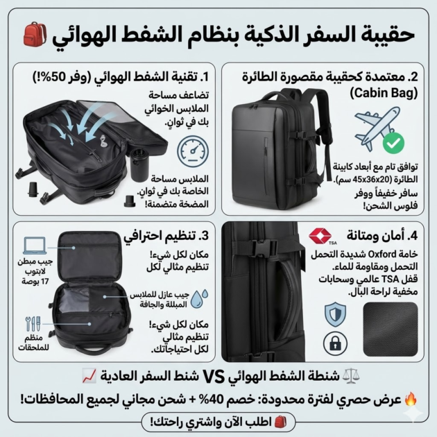 حقيبة السفر الذكية بنظام الشفط الهوائي