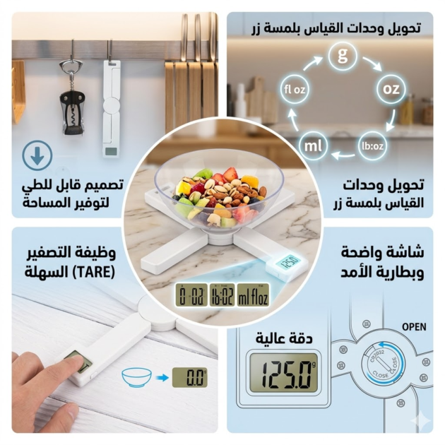 ميزان المطبخ الرقمي الذكي القابل للطي